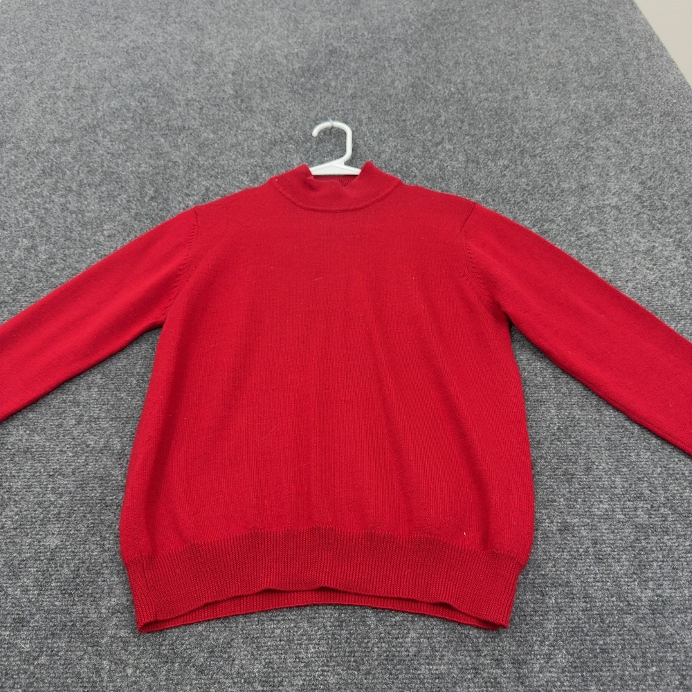 Vintage Carter Club Sweater Women P Red Merino Wool Mock Neck Minimalist Classic